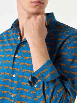 Camicia da uomo Sikelia in mussola di cotone con stampa gatto selvatico