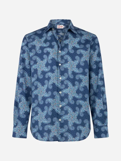 Camicia da uomo Sikelia in mussola di cotone con stampa stelle paisley