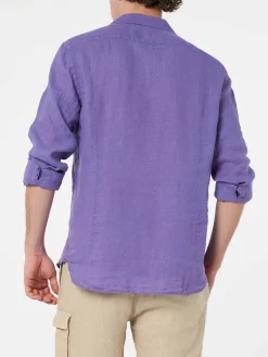 Camicia da uomo viola in lino Pamplona