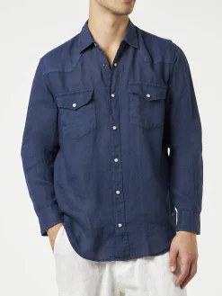 Camicia in lino denim scuro