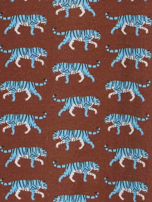 Camicia in mussola di cotone marrone da bambino Sharouk con stampa tigre