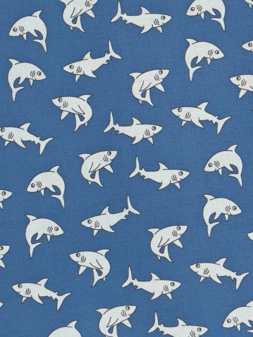 Camicia in mussola di cotone Blue Boy Sharouk con stampa squalo
