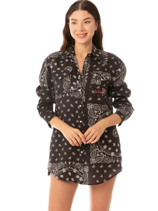 Camicia nera in lino con passamanerie