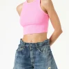 Canotta crop in cotone con ricamo St. Barth
