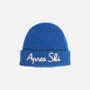 Cappello da donna bluette con ricamo bianco