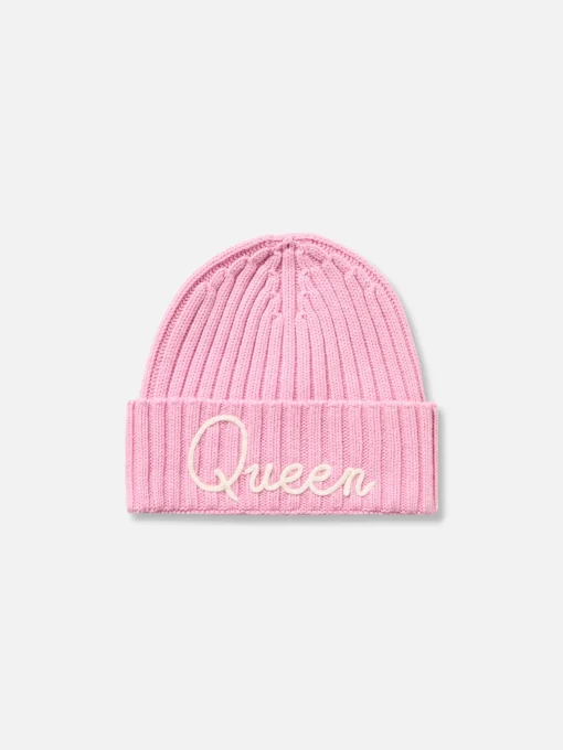 Cappello da donna rosa a coste Wengen con ricamo Queen