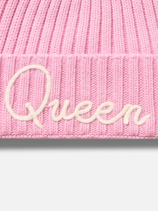 Cappello da donna rosa a coste Wengen con ricamo Queen