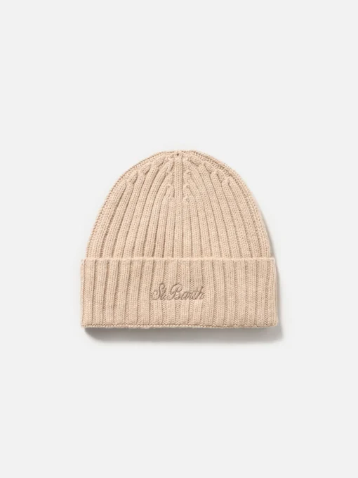 Cappello da uomo in cashmere Wengen a coste beige