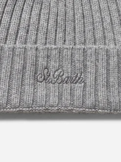 Cappello da uomo in cashmere a coste grigio melange Wengen