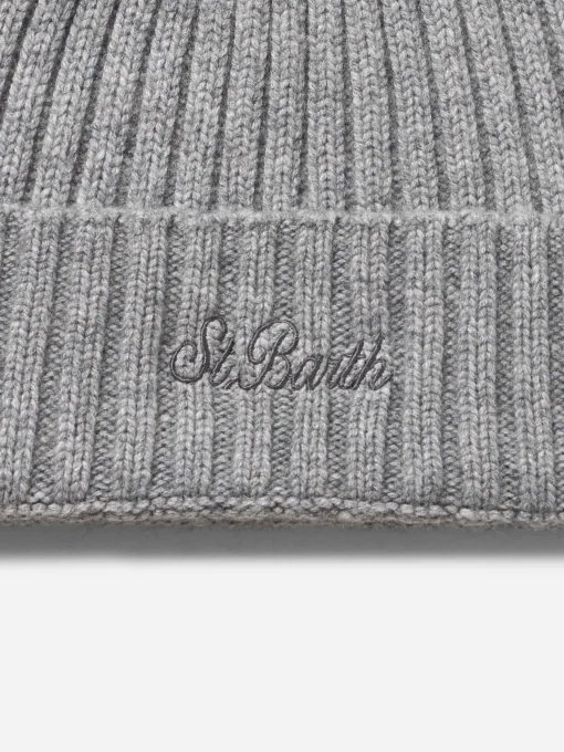 Cappello da uomo in cashmere a coste grigio melange Wengen