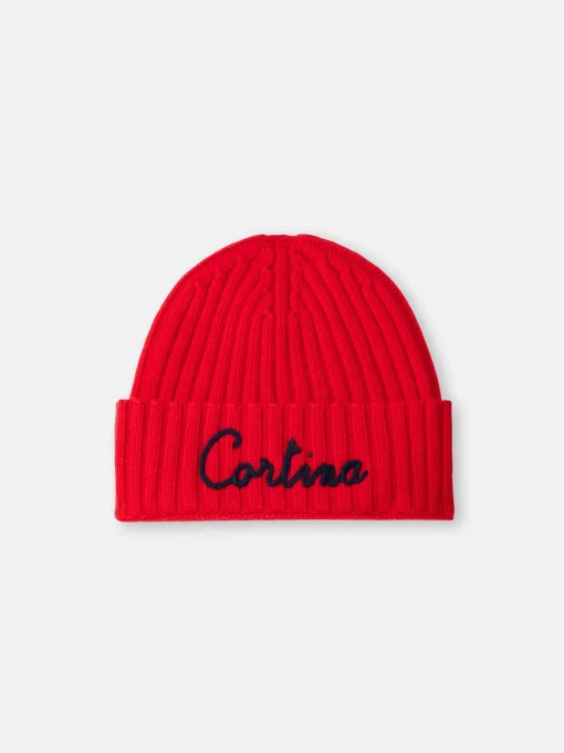 Cappello da uomo rosso a coste Wengen con ricamo Cortina