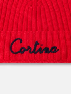 Cappello da uomo rosso a coste Wengen con ricamo Cortina