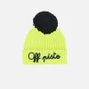Cappello in Cashmere misto da bambino giallo fluo ricamo Off Piste