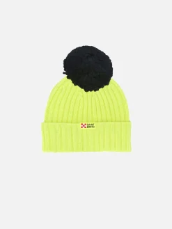 Cappello in Cashmere misto da bambino giallo fluo ricamo Off Piste