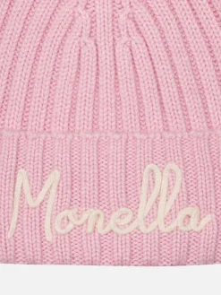 Cappello rosa da bambina Wengen con pompon e ricamo Monella