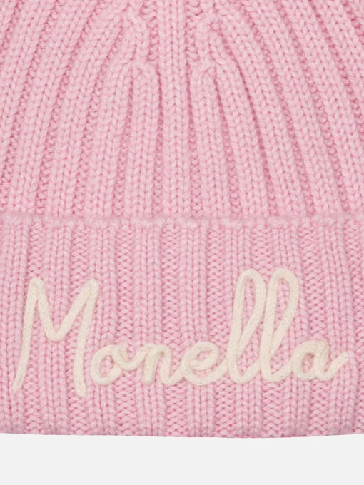 Cappello rosa da bambina Wengen con pompon e ricamo Monella