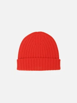 Cappello rosso in misto cashmere con patch check