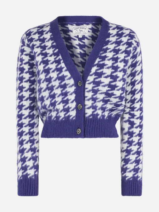 Cardigan crop da donna con bottoni gioiello