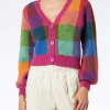 Cardigan cropped garzato da donna con maniche a sbuffo