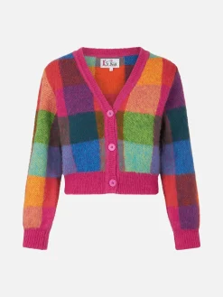 Cardigan cropped garzato da donna con maniche a sbuffo