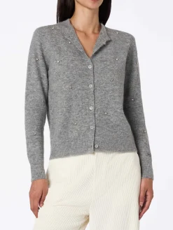Cardigan da donna grigio Bellamy con strass argento