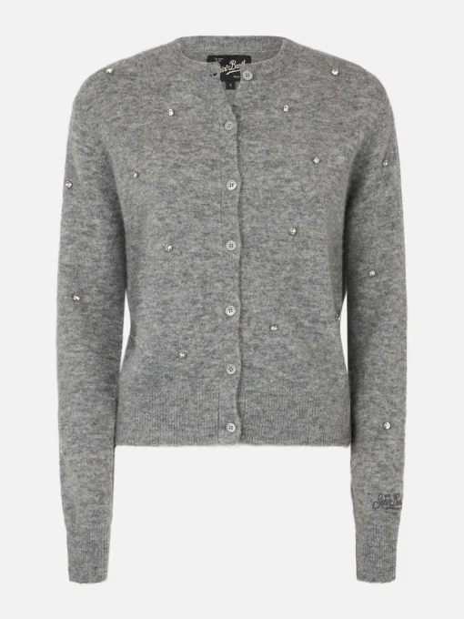 Cardigan da donna grigio Bellamy con strass argento