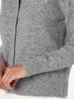 Cardigan da donna grigio Bellamy con strass argento