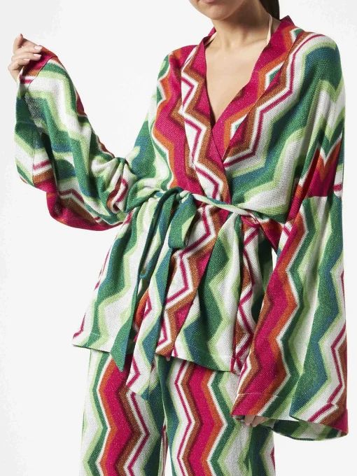 Cardigan kimono in maglia chevron