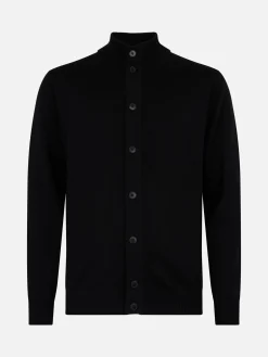 Cardigan nero da uomo Savile in lana merino