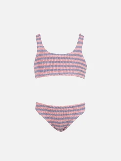 Classico bikini crinkle da bambina a righe rosa e lilla Baker