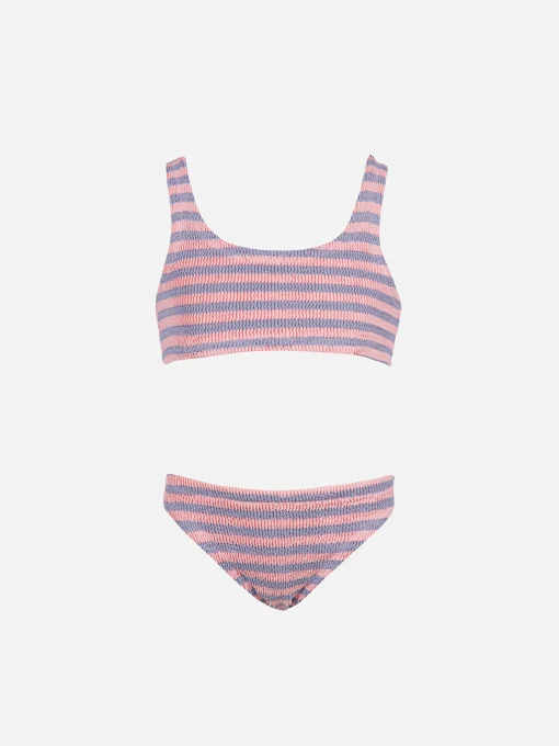 Classico bikini crinkle da bambina a righe rosa e lilla Baker