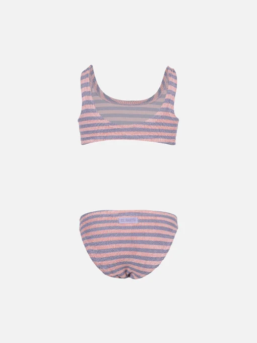 Classico bikini crinkle da bambina a righe rosa e lilla Baker