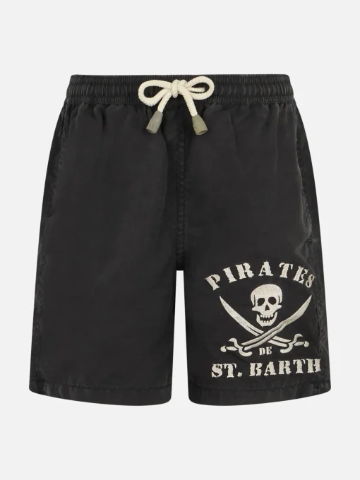Costume da bagno classico nero da bambino Tender con ricamo pirata