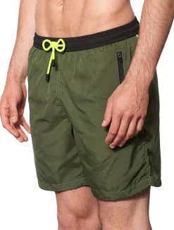 Costume da bagno con zip in tessuto leggero verde scuro
