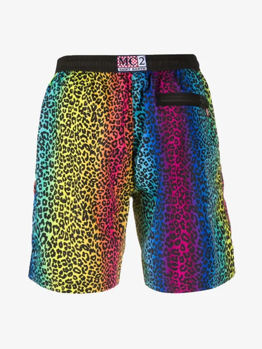 Costume da bagno con zip in tessuto leggero stampa animalier arcobaleno