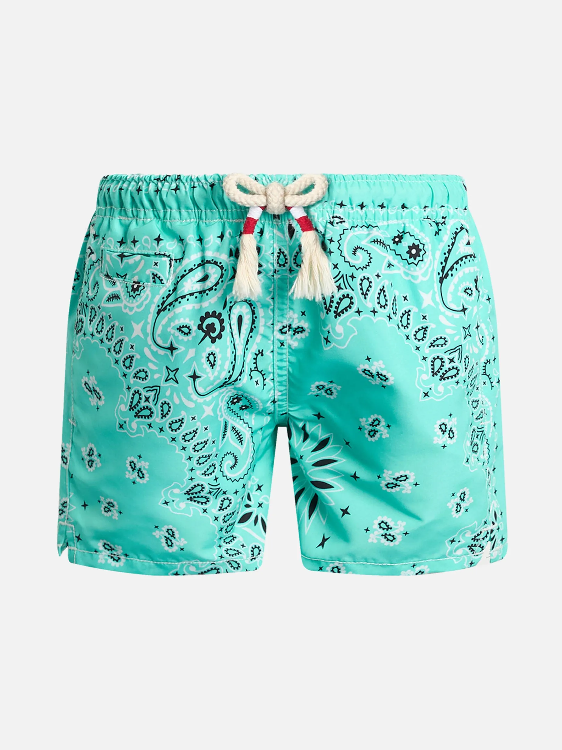 Costume da bagno da bambino di media lunghezza Caprese Jr con stampa bandana verde acqua