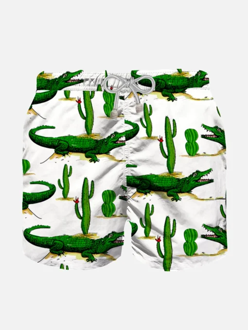 Costume da bagno da bambino con stampa coccodrillo e cactus
