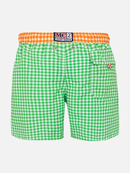 Costume da bagno da bambino vichy verde con ricami
