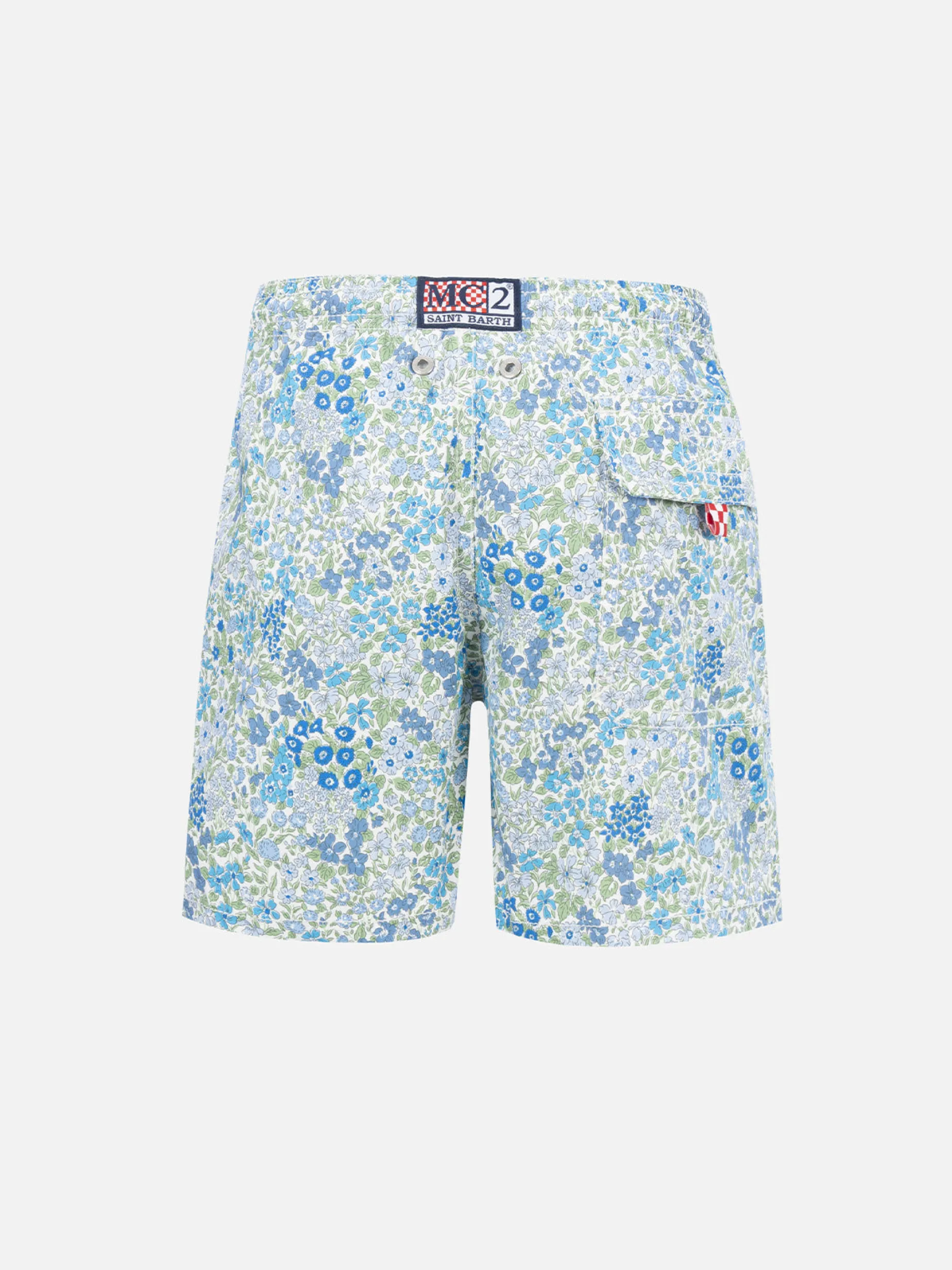 Costume da bagno da bambino in jeans di media lunghezza con stampa Joanna Luise | REALIZZATI CON TESSUTO LIBERTY