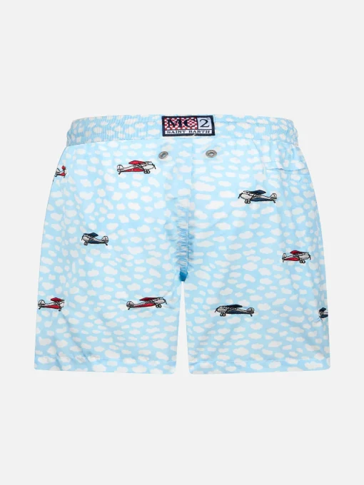 Costume da bagno da bambino in tessuto leggero Jean Lighting con ricamo di aeroplani