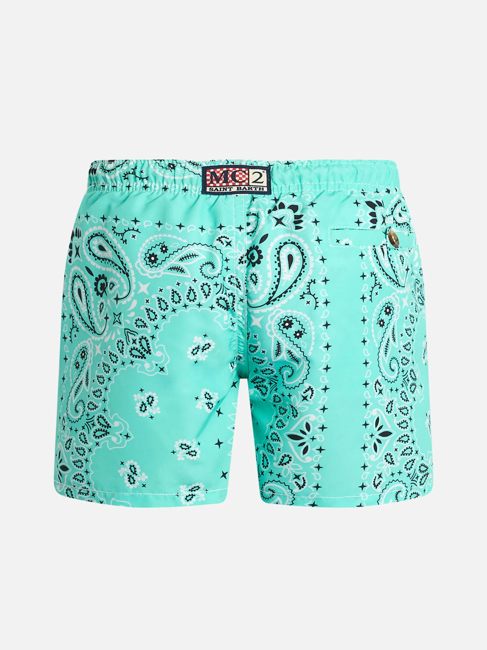 Costume da bagno da bambino di media lunghezza Caprese Jr con stampa bandana verde acqua