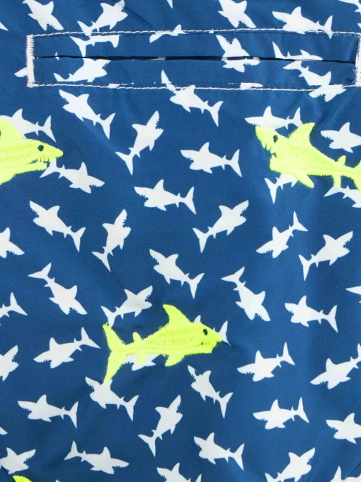 Costume da bagno da bambino in tessuto leggero Jean Lighting con ricamo squali