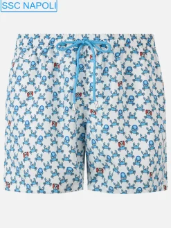Costume da bagno da uomo in tessuto leggero con stampa Crab party e logo Napoli | SSC NAPOLI SPECIAL EDITION