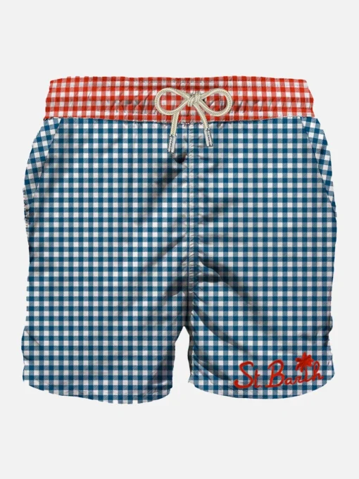 Costume da bagno da uomo stampa vichy con taschino