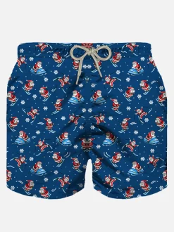 Costume da bagno da uomo in tessuto leggero con stampa Happy Santa Claus