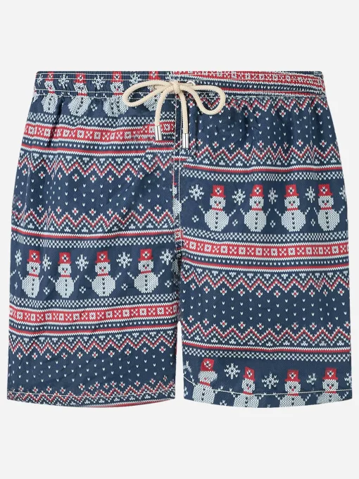 Costume da bagno da uomo in tessuto leggero stampa pupazzo di neve