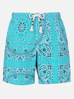 Costume da bagno da uomo con stampa bandana verde acqua