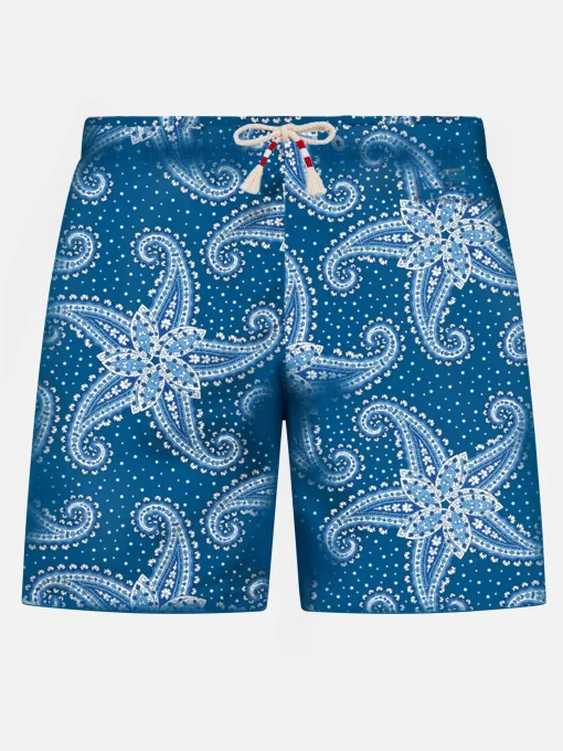 Costume da bagno da uomo in tessuto leggero con stampa paisley blu