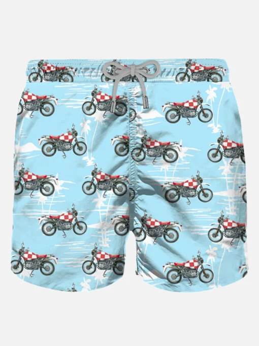 Costume da bagno da uomo in tessuto leggero con stampa moto
