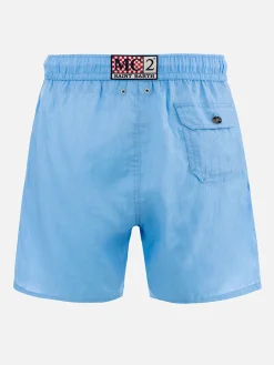 Costume da bagno da uomo di media lunghezza in lino color celeste Gustavia